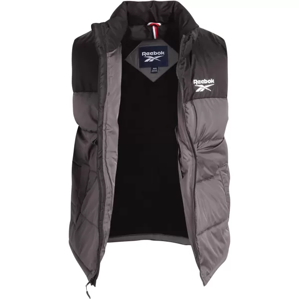 imageReebok Mens Puffer Vest  Quilted Insulated Full Zip Winter Vest  Lightweight Outerwear Sleeveless Jacket for Men MXXLCharcoalBlack