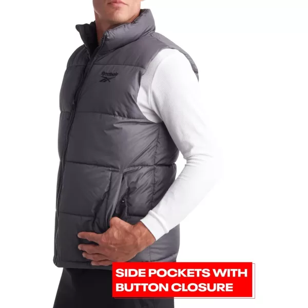 imageReebok Mens Puffer Vest  Quilted Insulated Full Zip Winter Vest  Sleeveless Jacket for Men MXXLCharcoal