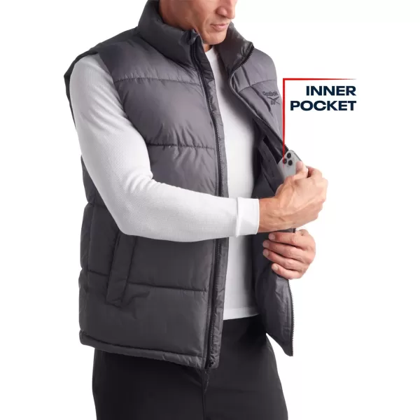 imageReebok Mens Puffer Vest  Quilted Insulated Full Zip Winter Vest  Sleeveless Jacket for Men MXXLCharcoal