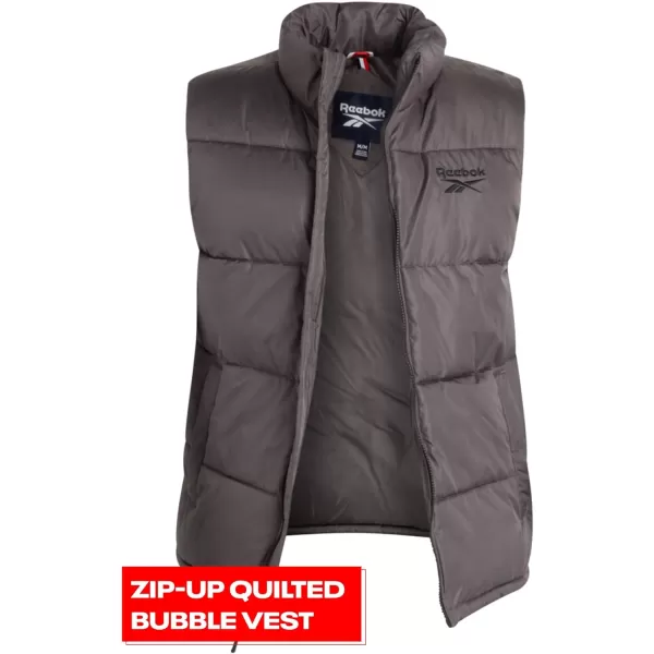 imageReebok Mens Puffer Vest  Quilted Insulated Full Zip Winter Vest  Sleeveless Jacket for Men MXXLCharcoal