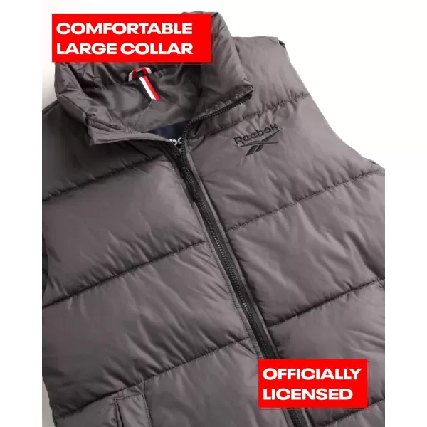 imageReebok Mens Puffer Vest  Quilted Insulated Full Zip Winter Vest  Sleeveless Jacket for Men MXXLCharcoal