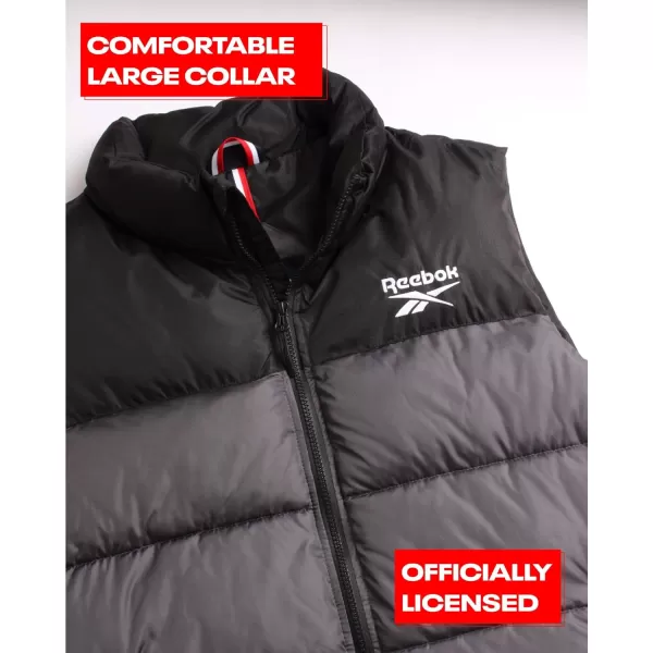 imageReebok Mens Puffer Vest  Quilted Insulated Full Zip Winter Vest  Sleeveless Jacket for Men MXXLCharcoalBlack
