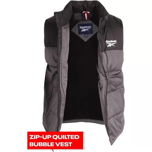 imageReebok Mens Puffer Vest  Quilted Insulated Full Zip Winter Vest  Sleeveless Jacket for Men MXXLCharcoalBlack
