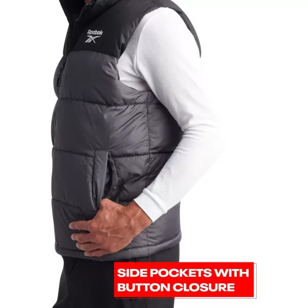 imageReebok Mens Puffer Vest  Quilted Insulated Full Zip Winter Vest  Sleeveless Jacket for Men MXXLCharcoalBlack