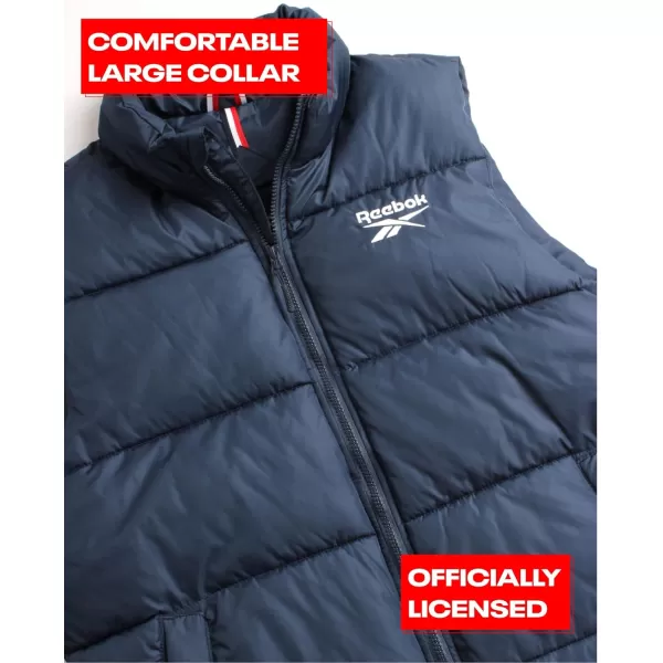 imageReebok Mens Puffer Vest  Quilted Insulated Full Zip Winter Vest  Sleeveless Jacket for Men MXXLVector Navy