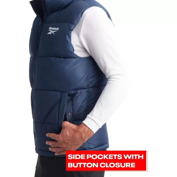 imageReebok Mens Puffer Vest  Quilted Insulated Full Zip Winter Vest  Sleeveless Jacket for Men MXXLVector Navy