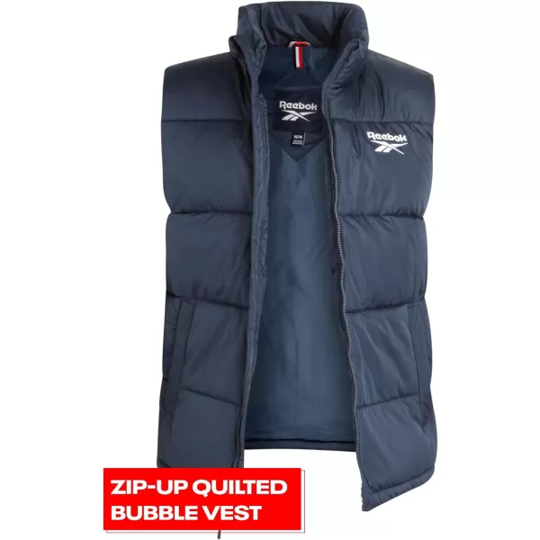 imageReebok Mens Puffer Vest  Quilted Insulated Full Zip Winter Vest  Sleeveless Jacket for Men MXXLVector Navy