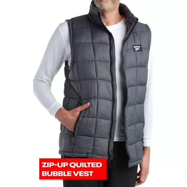 imageReebok Mens Puffer Vest  Quilted Insulated Winter Vest  Sleeveless Bubble Jacket for Men MXXLCharcoal