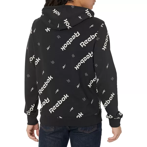 imageReebok Mens Standard Graphic HoodieBlackWhite Logo All Over Print