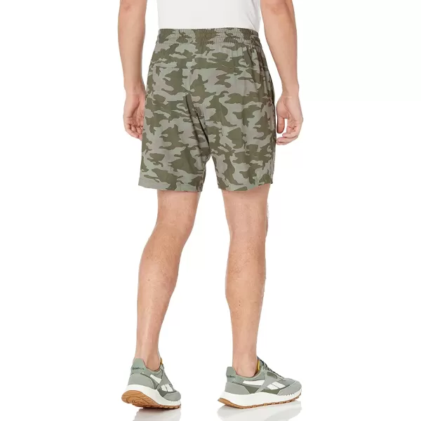 imageReebok Mens Standard Workout Ready Graphic ShortsArmy Green All Over Camo Print