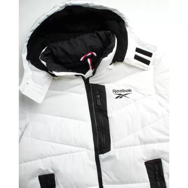 imageReebok Mens Winter Coat  Heavyweight Bubble Puffer Parka  Weather Resistant Outerwear Windbreaker Ski Jacket for Men MXXLWhite