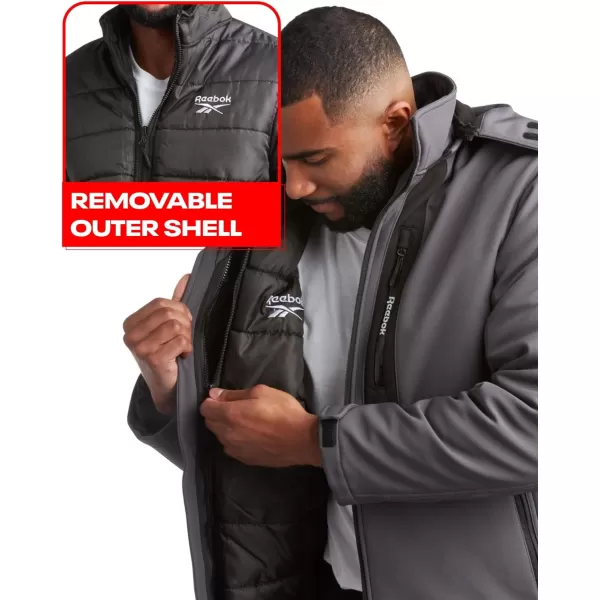 imageReebok Mens Winter Coat Softshell Jacket with Removable Puffer Coat  System Ski Jacket for Men MXXLCharcoal