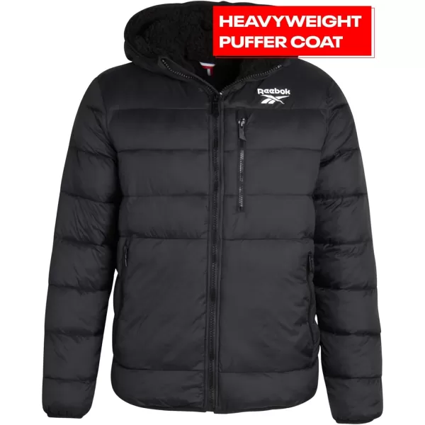 imageReebok Mens Winter Jacket  Heavyweight Quilted Puffer Parka Coat  Ski Jacket for Men Sherpa Lined Hood SXLBlack