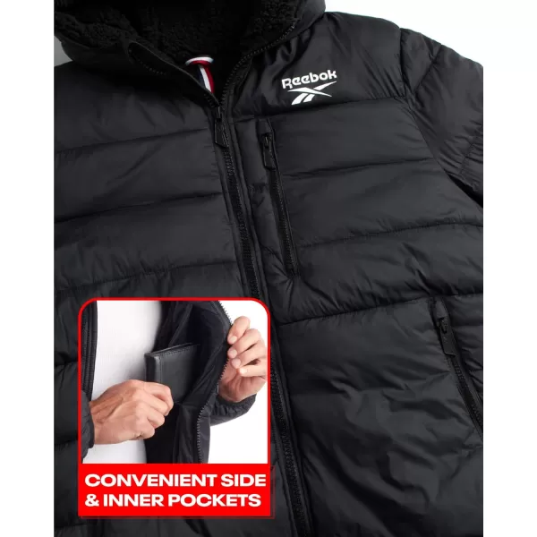 imageReebok Mens Winter Jacket  Heavyweight Quilted Puffer Parka Coat  Ski Jacket for Men Sherpa Lined Hood SXLBlack