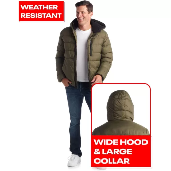 imageReebok Mens Winter Jacket  Heavyweight Quilted Puffer Parka Coat  Ski Jacket for Men Sherpa Lined Hood SXLMilitary