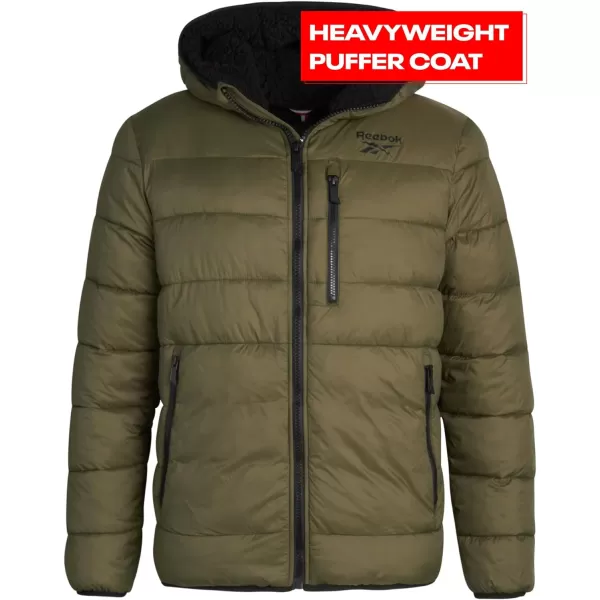 imageReebok Mens Winter Jacket  Heavyweight Quilted Puffer Parka Coat  Ski Jacket for Men Sherpa Lined Hood SXLMilitary