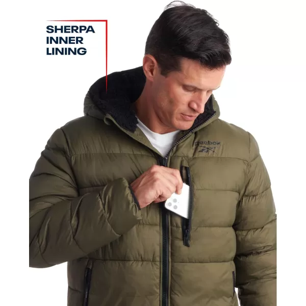 imageReebok Mens Winter Jacket  Heavyweight Quilted Puffer Parka Coat  Ski Jacket for Men Sherpa Lined Hood SXLMilitary