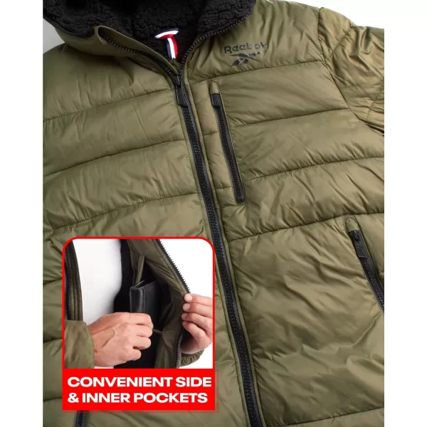 imageReebok Mens Winter Jacket  Heavyweight Quilted Puffer Parka Coat  Ski Jacket for Men Sherpa Lined Hood SXLMilitary