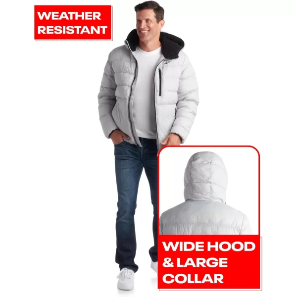 imageReebok Mens Winter Jacket  Heavyweight Quilted Puffer Parka Coat  Ski Jacket for Men Sherpa Lined Hood SXLPure Grey