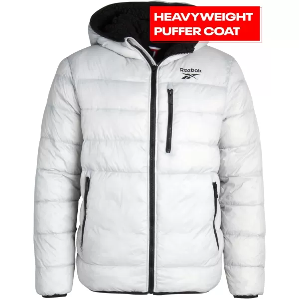 imageReebok Mens Winter Jacket  Heavyweight Quilted Puffer Parka Coat  Ski Jacket for Men Sherpa Lined Hood SXLPure Grey