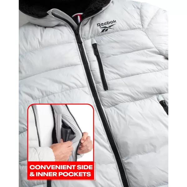 imageReebok Mens Winter Jacket  Heavyweight Quilted Puffer Parka Coat  Ski Jacket for Men Sherpa Lined Hood SXLPure Grey