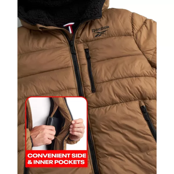 imageReebok Mens Winter Jacket  Heavyweight Quilted Puffer Parka Coat  Ski Jacket for Men Sherpa Lined Hood SXLTaupe