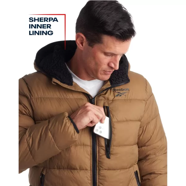 imageReebok Mens Winter Jacket  Heavyweight Quilted Puffer Parka Coat  Ski Jacket for Men Sherpa Lined Hood SXLTaupe