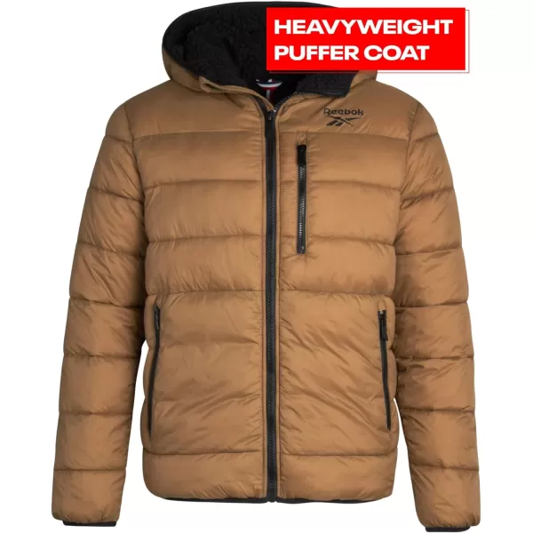 imageReebok Mens Winter Jacket  Heavyweight Quilted Puffer Parka Coat  Ski Jacket for Men Sherpa Lined Hood SXLTaupe