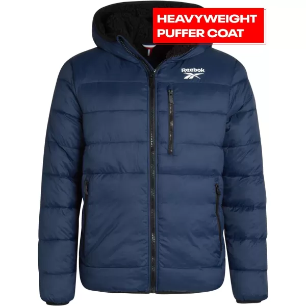 imageReebok Mens Winter Jacket  Heavyweight Quilted Puffer Parka Coat  Ski Jacket for Men Sherpa Lined Hood SXLVector Navy