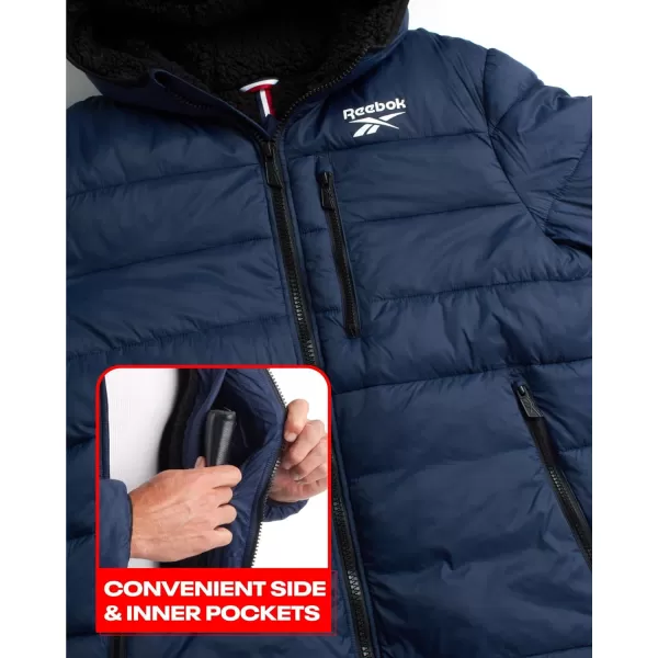 imageReebok Mens Winter Jacket  Heavyweight Quilted Puffer Parka Coat  Ski Jacket for Men Sherpa Lined Hood SXLVector Navy