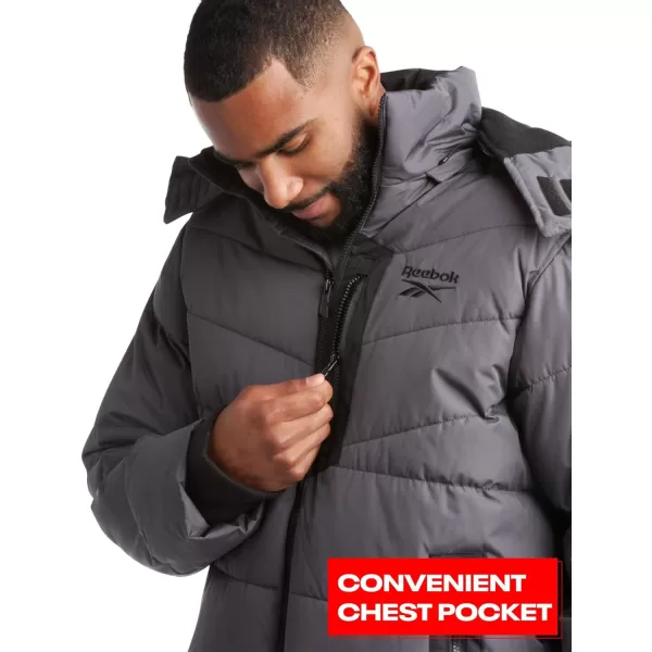 imageReebok Mens Winter Jacket  Heavyweight Quilted Puffer Parka Coat  Weather Resistant Jacket for Men LXXLCharcoal
