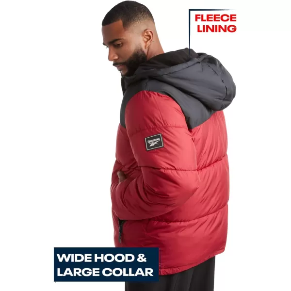 imageReebok Mens Winter Jacket  Heavyweight Quilted Puffer Parka Coat  Weather Resistant Ski Jacket for Men 820BlackDark Red