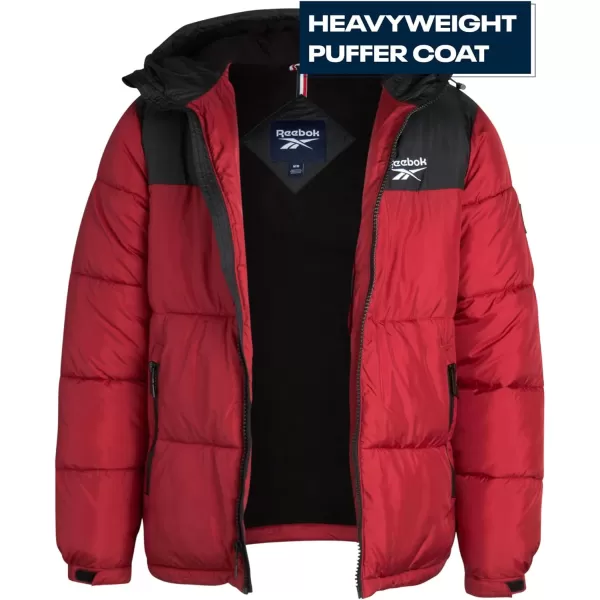 imageReebok Mens Winter Jacket  Heavyweight Quilted Puffer Parka Coat  Weather Resistant Ski Jacket for Men 820BlackDark Red