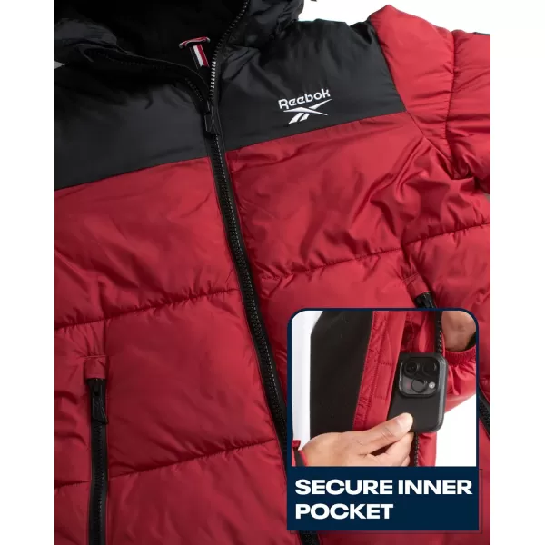 imageReebok Mens Winter Jacket  Heavyweight Quilted Puffer Parka Coat  Weather Resistant Ski Jacket for Men 820BlackDark Red