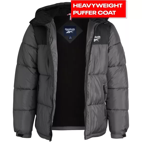 imageReebok Mens Winter Jacket  Heavyweight Quilted Puffer Parka Coat  Weather Resistant Windbreaker Ski Jacket for Men 820BlackCharcoal