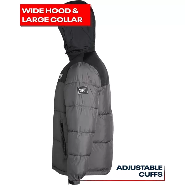 imageReebok Mens Winter Jacket  Heavyweight Quilted Puffer Parka Coat  Weather Resistant Windbreaker Ski Jacket for Men 820BlackCharcoal