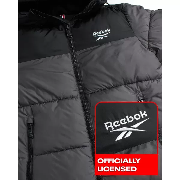 imageReebok Mens Winter Jacket  Heavyweight Quilted Puffer Parka Coat  Weather Resistant Windbreaker Ski Jacket for Men 820BlackCharcoal