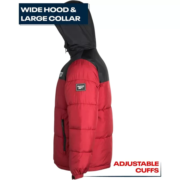 imageReebok Mens Winter Jacket  Heavyweight Quilted Puffer Parka Coat  Weather Resistant Windbreaker Ski Jacket for Men 820BlackDark Red