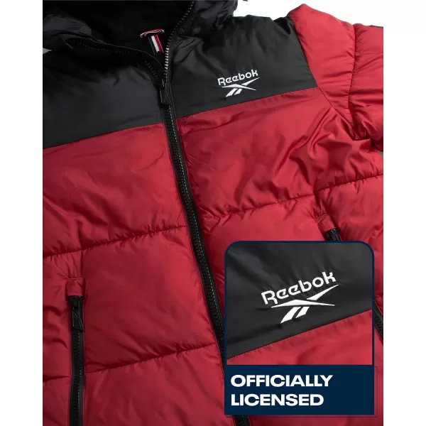 imageReebok Mens Winter Jacket  Heavyweight Quilted Puffer Parka Coat  Weather Resistant Windbreaker Ski Jacket for Men 820BlackDark Red