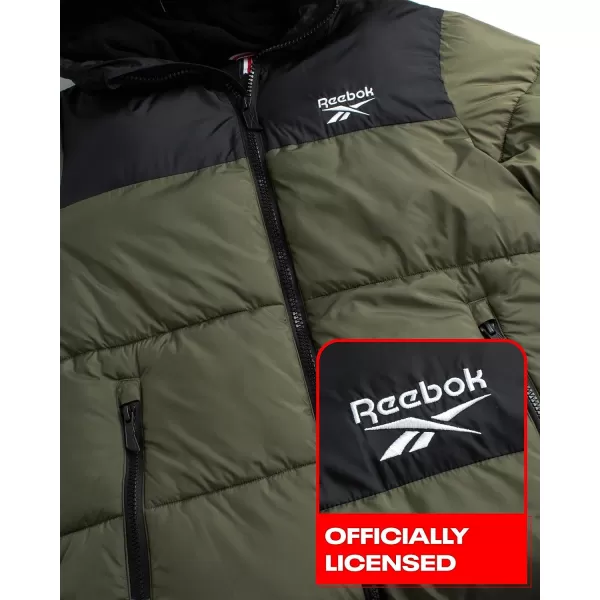 imageReebok Mens Winter Jacket  Heavyweight Quilted Puffer Parka Coat  Weather Resistant Windbreaker Ski Jacket for Men 820BlackVarsity Green