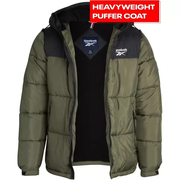imageReebok Mens Winter Jacket  Heavyweight Quilted Puffer Parka Coat  Weather Resistant Windbreaker Ski Jacket for Men 820BlackVarsity Green