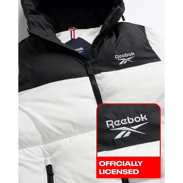 imageReebok Mens Winter Jacket  Heavyweight Quilted Puffer Parka Coat  Weather Resistant Windbreaker Ski Jacket for Men 820BlackWhite