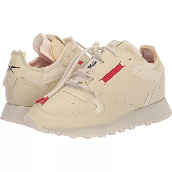 imageReebok Unisex Classic Leather Sneaker VeganVintage ChalkVector RedBlack 8 US Men