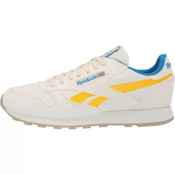 imageReebok Unisex Classic Leather SneakerChalkPrimal YellowHorizon Blue