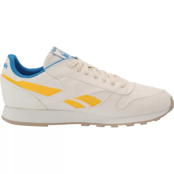 imageReebok Unisex Classic Leather SneakerChalkPrimal YellowHorizon Blue