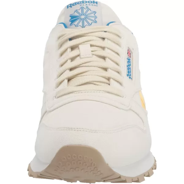 imageReebok Unisex Classic Leather SneakerChalkPrimal YellowHorizon Blue