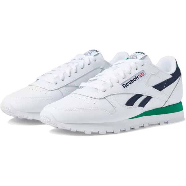 imageReebok Unisex Classic Leather SneakerWhiteVector NavyGlen Green