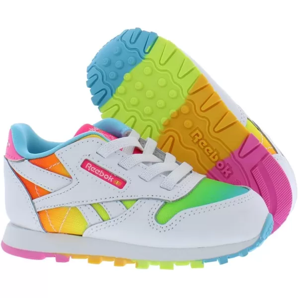 imageReebok UnisexChild Classic Leather SneakerFootwear WhiteAtomic PinkAlways Blue