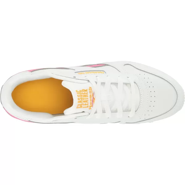 imageReebok UnisexChild Classic Leather SneakerWhiteCollegiate GoldTrue Pink