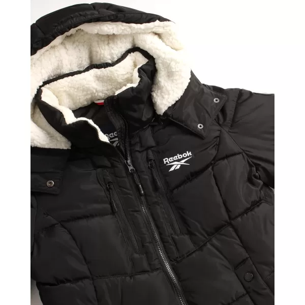 imageReebok Women Winter Jacket  Heavyweight Quilted Puffer Parka Coat Sherpa Lined Hood  Windbreaker Ski Jacket for Women SXLBlack